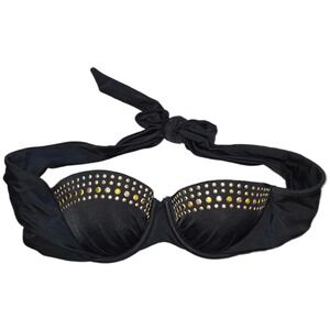Victoria's Secret Black Studded Rhinestone Halter Push Up Bikini Top 34A